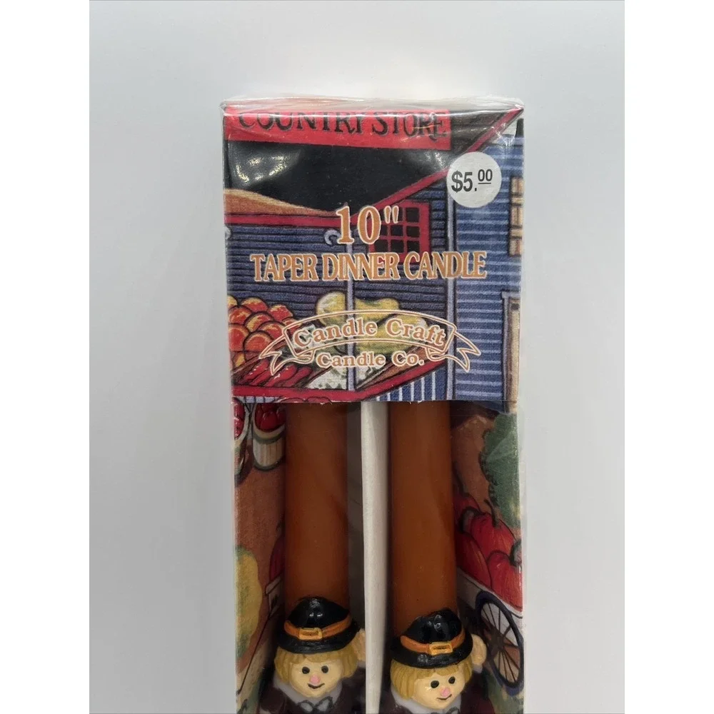 Vtg Pilgrim Taper Candles Set Fall Harvest Thanksgiving Pumpkin Autumn Farmhouse